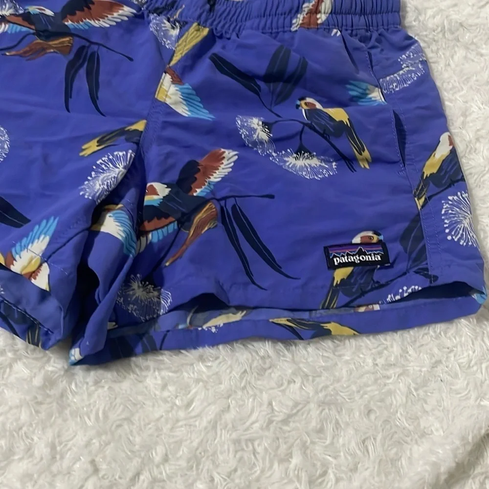 Patagonia Blue Parrot Print Shorts for kids